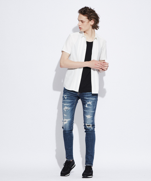 5351 POUR LES HOMMES(ゴーサンゴーイチプールオム)の「【2WAYストレッチ】ストライプ半袖シャツ(シャツ/ブラウス・メンズ・ブラック/ホワイト系その他/ブラック系その他・44/46/48/50)」の10枚目の写真
