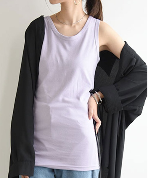 and it_（アンドイット）の「【日本製】スムースロングカラータンクトップ（タンクトップ・レディース・ベビーピンク/チェリーピンク/オレンジ/モカ/パープル/ラベンダー/マスタード/レモンイエロー/ピンク/レンガ/ダークブラウン/ミント/ネイビー/ロイヤルブルー/チャコールグレー/杢グレー/ブルーグリーン/カーキ/ブラック/アイボリー/オートミール・LL1/L1/M1/XX-LARGE/L2/M2/LL2）」の14枚目の写真