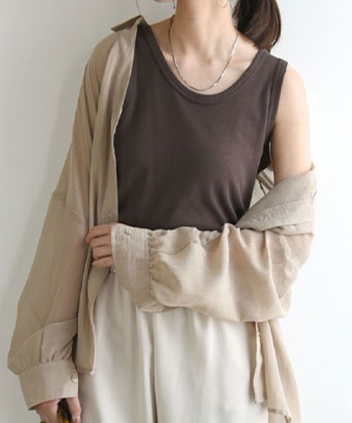 and it_（アンドイット）の「【日本製】スムースロングカラータンクトップ（タンクトップ・レディース・ベビーピンク/チェリーピンク/オレンジ/モカ/パープル/ラベンダー/マスタード/レモンイエロー/ピンク/レンガ/ダークブラウン/ミント/ネイビー/ロイヤルブルー/チャコールグレー/杢グレー/ブルーグリーン/カーキ/ブラック/アイボリー/オートミール・LL1/L1/M1/XX-LARGE/L2/M2/LL2）」の5枚目の写真