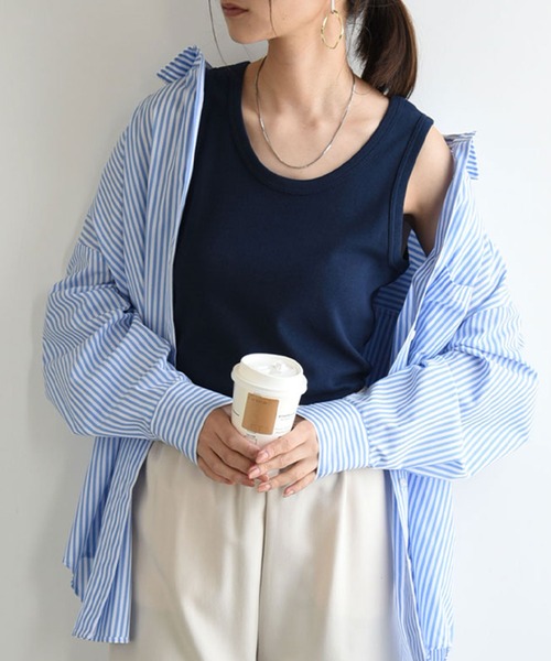 and it_（アンドイット）の「【日本製】スムースロングカラータンクトップ（タンクトップ・レディース・ベビーピンク/チェリーピンク/オレンジ/モカ/パープル/ラベンダー/マスタード/レモンイエロー/ピンク/レンガ/ダークブラウン/ミント/ネイビー/ロイヤルブルー/チャコールグレー/杢グレー/ブルーグリーン/カーキ/ブラック/アイボリー/オートミール・LL1/L1/M1/XX-LARGE/L2/M2/LL2）」の10枚目の写真