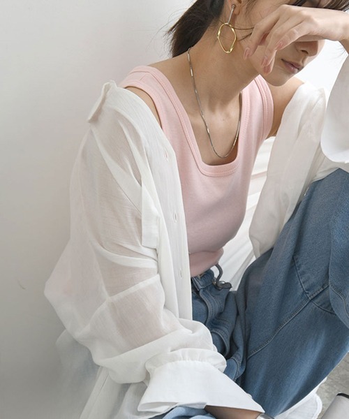 and it_（アンドイット）の「【日本製】スムースロングカラータンクトップ（タンクトップ・レディース・ベビーピンク/チェリーピンク/オレンジ/モカ/パープル/ラベンダー/マスタード/レモンイエロー/ピンク/レンガ/ダークブラウン/ミント/ネイビー/ロイヤルブルー/チャコールグレー/杢グレー/ブルーグリーン/カーキ/ブラック/アイボリー/オートミール・LL1/L1/M1/XX-LARGE/L2/M2/LL2）」の18枚目の写真