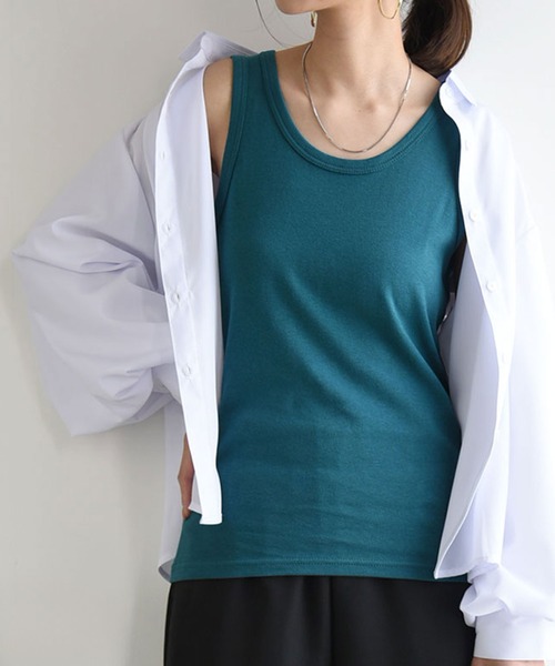 and it_（アンドイット）の「【日本製】スムースロングカラータンクトップ（タンクトップ・レディース・ベビーピンク/チェリーピンク/オレンジ/モカ/パープル/ラベンダー/マスタード/レモンイエロー/ピンク/レンガ/ダークブラウン/ミント/ネイビー/ロイヤルブルー/チャコールグレー/杢グレー/ブルーグリーン/カーキ/ブラック/アイボリー/オートミール・LL1/L1/M1/XX-LARGE/L2/M2/LL2）」の11枚目の写真