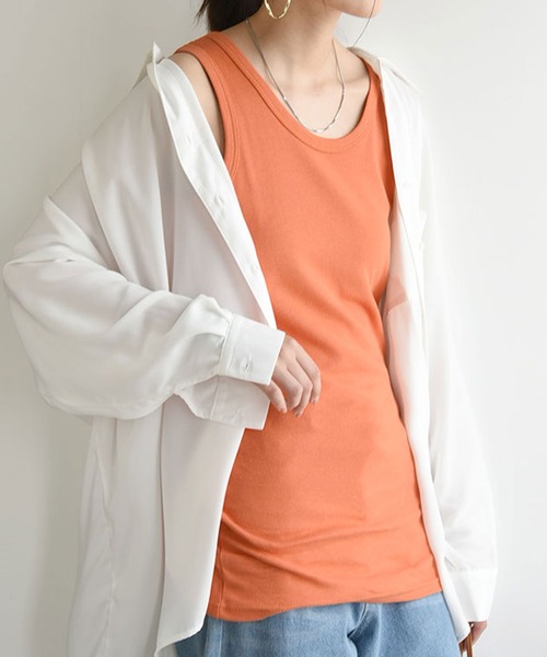 and it_（アンドイット）の「【日本製】スムースロングカラータンクトップ（タンクトップ・レディース・ベビーピンク/チェリーピンク/オレンジ/モカ/パープル/ラベンダー/マスタード/レモンイエロー/ピンク/レンガ/ダークブラウン/ミント/ネイビー/ロイヤルブルー/チャコールグレー/杢グレー/ブルーグリーン/カーキ/ブラック/アイボリー/オートミール・LL1/L1/M1/XX-LARGE/L2/M2/LL2）」の21枚目の写真