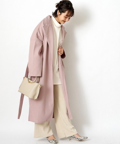 STYLEBLOCK（スタイルブロック）の「ソフトメルトンテーラードガウンコート（チェスターコート・レディース・ピンク系その他/ライトベージュ/グリーン系その他/モカ・M）」の4枚目の写真