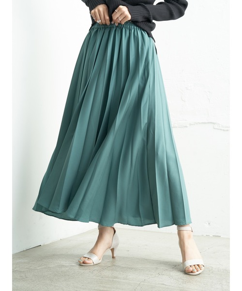 CRAFT STANDARD BOUTIQUE(クラフトスタンダードブティック)の「プリーツロングフレアスカート *◇(スカート・レディース・ドット/サックスブルー/グリーン/その他1/グレイッシュベージュ/ネイビー/ライトグリーン/モカ/パープル・FREE)」の4枚目の写真