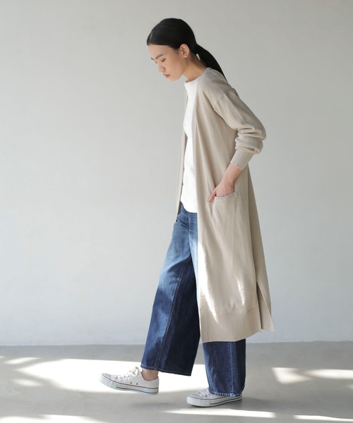 AMERICAN HOLIC（アメリカンホリック）の「Vネックロングニットカーディガン　＊（カーディガン/ボレロ・レディース・ブラック/ベージュ/ネイビー/サックスブルー・M/L）」の3枚目の写真