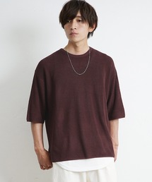 【MinoriTY】ビッグシルエットサマーニット メンズ クルーネック 5分袖/半袖 Tシャツ 麻タッチ畔編み セーター 無地 夏服 秋服