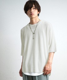 MinoriTY | サマーニット ビッグシルエット クルーネック 夏服 5分袖/半袖 麻タッチ畔編み セーター(ニット/セーター)