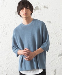【MinoriTY】ビッグシルエットサマーニット メンズ クルーネック 5分袖/半袖 Tシャツ 麻タッチ畔編み セーター 無地 夏服 秋服