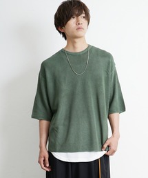 【MinoriTY】ビッグシルエットサマーニット メンズ クルーネック 5分袖/半袖 Tシャツ 麻タッチ畔編み セーター 無地 夏服 秋服