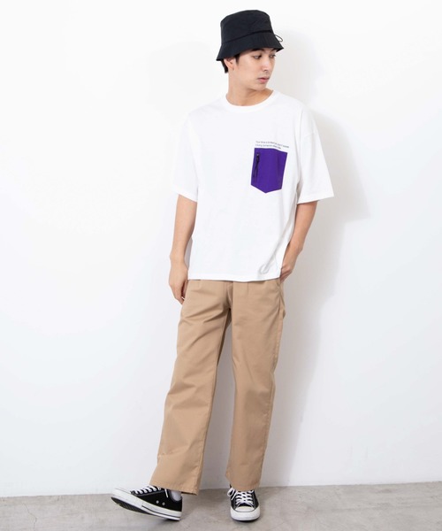 WEGO（ウィゴー）の「WEGO/ナイロンポケットTシャツ（Tシャツ/カットソー・メンズ・ホワイト/ホワイト系その他/スミクロ・MEDIUM/LARGE）」の12枚目の写真