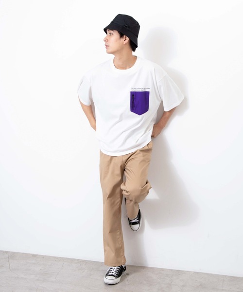 WEGO（ウィゴー）の「WEGO/ナイロンポケットTシャツ（Tシャツ/カットソー・メンズ・ホワイト/ホワイト系その他/スミクロ・MEDIUM/LARGE）」の13枚目の写真