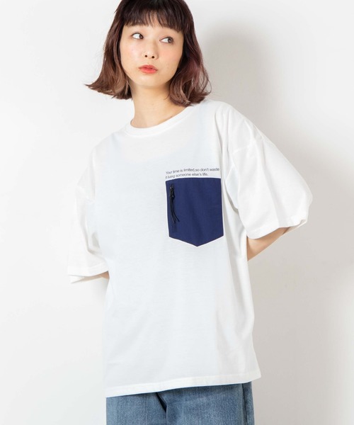WEGO（ウィゴー）の「WEGO/ナイロンポケットTシャツ（Tシャツ/カットソー・メンズ・ホワイト/ホワイト系その他/スミクロ・MEDIUM/LARGE）」の4枚目の写真