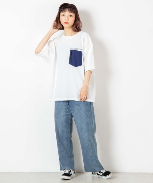 WEGO（ウィゴー）の「WEGO/ナイロンポケットTシャツ（Tシャツ/カットソー・メンズ・ホワイト/ホワイト系その他/スミクロ・MEDIUM/LARGE）」の5枚目の写真