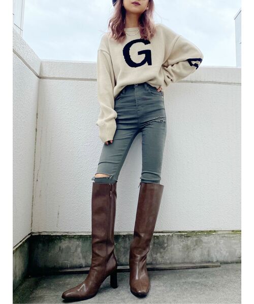 GYDA（ジェイダ）の「G SLEEVELINE KT TOPS（ニット/セーター・レディース・ブラック/ベージュ/グリーン・FREE）」の5枚目の写真