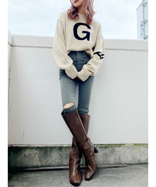 GYDA（ジェイダ）の「G SLEEVELINE KT TOPS（ニット/セーター・レディース・ブラック/ベージュ/グリーン・FREE）」の9枚目の写真