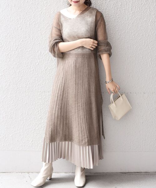 SHIPS(シップス)の「【WEB限定】シアーレイヤードセットワンピース◇(ワンピース・レディース・チャコールグレー/ライトグリーン/ブラウン系その他/ナチュラル・ONE SIZE)」の13枚目の写真