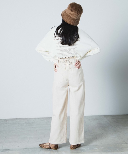 WEGO（ウィゴー）の「WEGO/レースアップカラーストレートパンツ（チノパンツ・レディース・ブラウン/オフホワイト・FREE）」の3枚目の写真