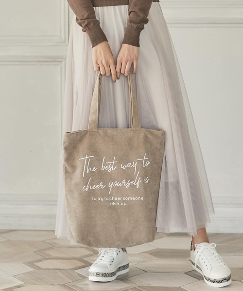KOBE LETTUCE（コウベレタス）の「グラフィックロゴコーデュロイトートバッグ（トートバッグ・レディース・ベージュ/ネイビー/グレー/レッド/キャメル・FREE）」の3枚目の写真