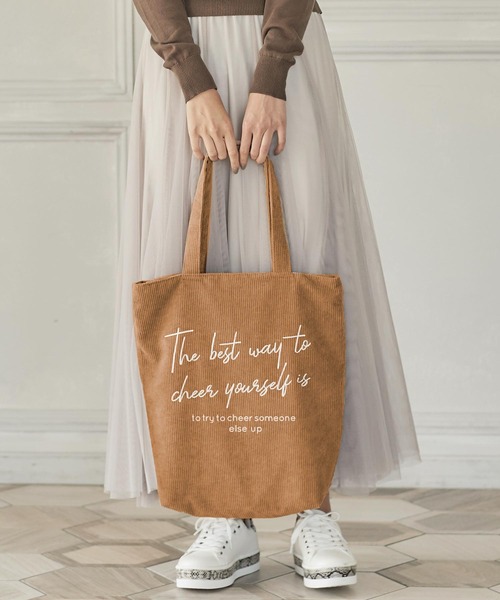 KOBE LETTUCE（コウベレタス）の「グラフィックロゴコーデュロイトートバッグ（トートバッグ・レディース・ベージュ/ネイビー/グレー/レッド/キャメル・FREE）」の5枚目の写真