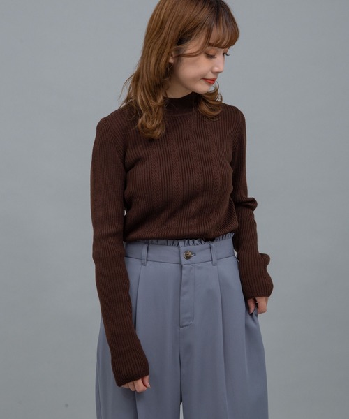 earth music&ecology（アースミュージックアンドエコロジー）の「ハイネック柄入りニットプルオーバー ＊（ニット/セーター・レディース・ブラウン/サックスブルー/ピンク/アイボリー/キャメル/ダークネイビー・S/M）」の3枚目の写真