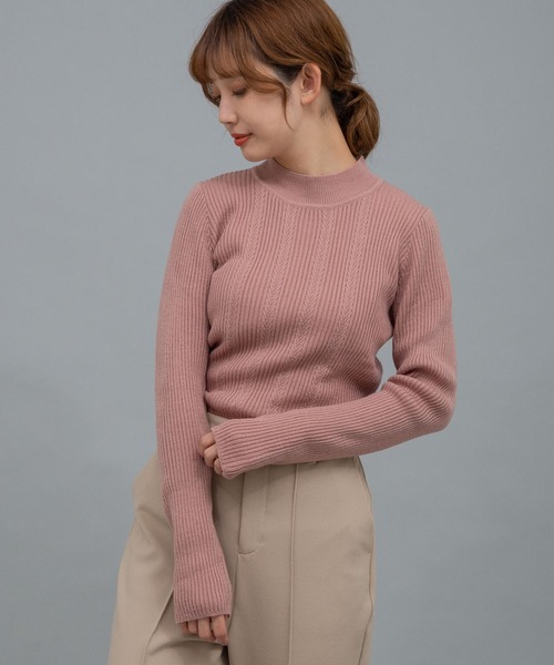 earth music&ecology（アースミュージックアンドエコロジー）の「ハイネック柄入りニットプルオーバー ＊（ニット/セーター・レディース・ブラウン/サックスブルー/ピンク/アイボリー/キャメル/ダークネイビー・S/M）」の6枚目の写真