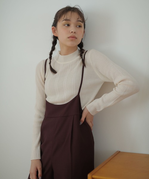 earth music&ecology（アースミュージックアンドエコロジー）の「ハイネック柄入りニットプルオーバー ＊（ニット/セーター・レディース・ブラウン/サックスブルー/ピンク/アイボリー/キャメル/ダークネイビー・S/M）」の2枚目の写真