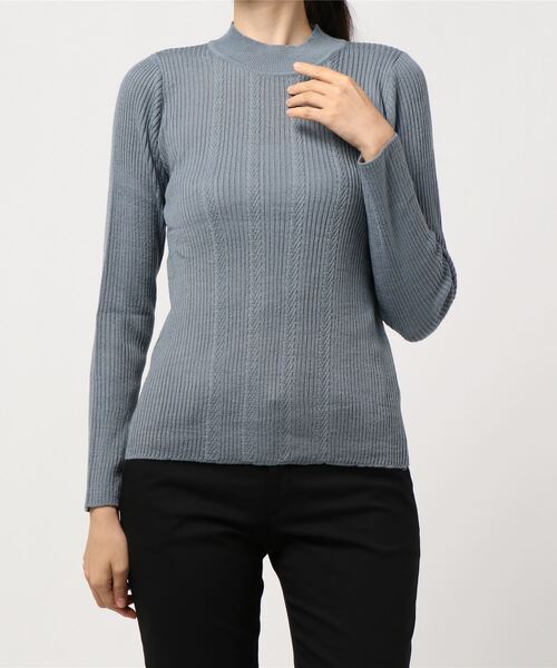 earth music&ecology（アースミュージックアンドエコロジー）の「ハイネック柄入りニットプルオーバー ＊（ニット/セーター・レディース・ブラウン/サックスブルー/ピンク/アイボリー/キャメル/ダークネイビー・S/M）」の8枚目の写真