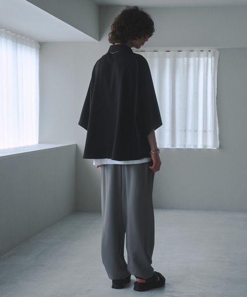 denicher]T/Rメランジツイル起毛ギャザーテーパードパンツ