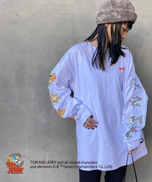 B ONE SOUL（ビーワンソウル）の「【WEB限定】[SEQUENCE BY B-ONE-SOUL/シークエンス] トムとジェリー 袖プリントロンT（Tシャツ/カットソー・レディース・ホワイト/グリーン/ブラック・XL/M/L）」の2枚目の写真