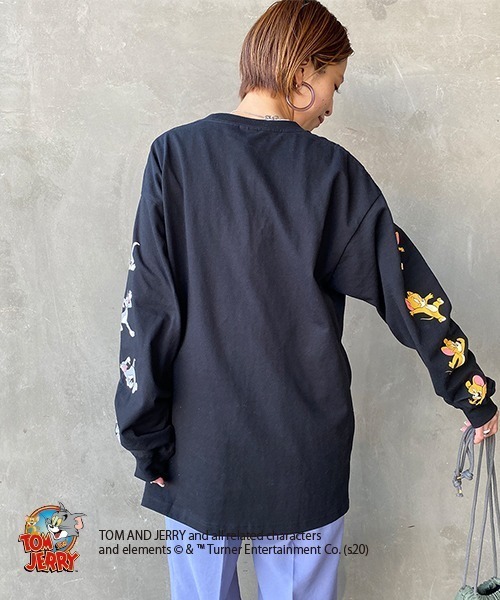 B ONE SOUL（ビーワンソウル）の「【WEB限定】[SEQUENCE BY B-ONE-SOUL/シークエンス] トムとジェリー 袖プリントロンT（Tシャツ/カットソー・レディース・ホワイト/グリーン/ブラック・XL/M/L）」の3枚目の写真