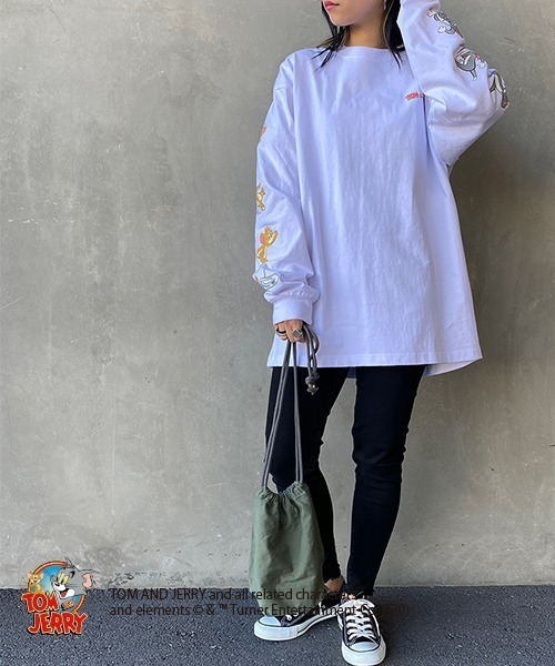 B ONE SOUL（ビーワンソウル）の「【WEB限定】[SEQUENCE BY B-ONE-SOUL/シークエンス] トムとジェリー 袖プリントロンT（Tシャツ/カットソー・レディース・ホワイト/グリーン/ブラック・XL/M/L）」の18枚目の写真