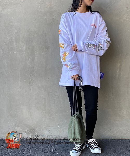 B ONE SOUL（ビーワンソウル）の「【WEB限定】[SEQUENCE BY B-ONE-SOUL/シークエンス] トムとジェリー 袖プリントロンT（Tシャツ/カットソー・レディース・ホワイト/グリーン/ブラック・XL/M/L）」の20枚目の写真