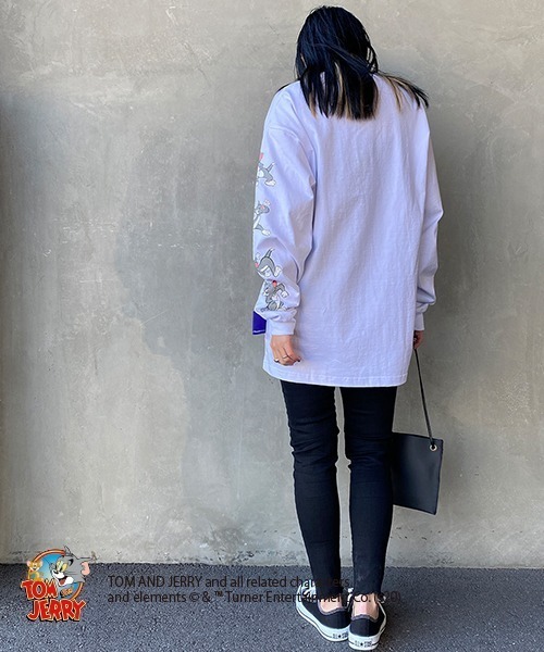 B ONE SOUL（ビーワンソウル）の「【WEB限定】[SEQUENCE BY B-ONE-SOUL/シークエンス] トムとジェリー 袖プリントロンT（Tシャツ/カットソー・レディース・ホワイト/グリーン/ブラック・XL/M/L）」の5枚目の写真