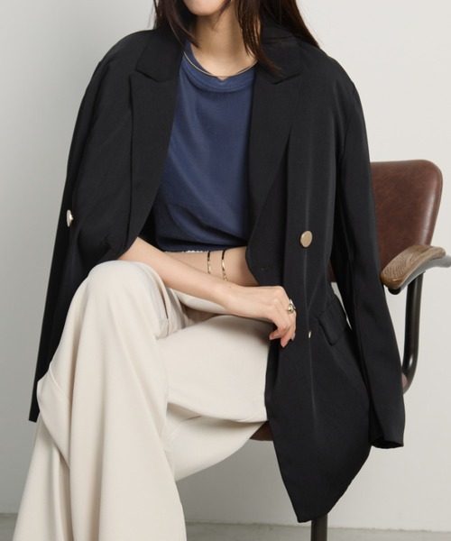 Aunt Marie's(アントマリーズ)の「ダブルテーラードジャケット(テーラードジャケット・レディース・ネイビー/ブラック/ブラウン/アイボリー/グレー・FREE)」の6枚目の写真