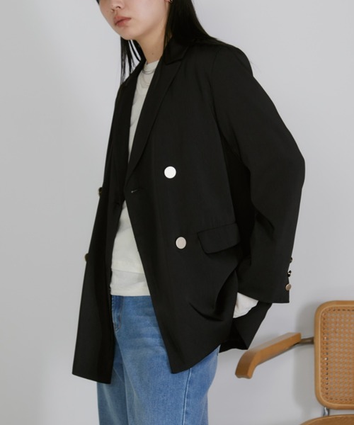 Aunt Marie's(アントマリーズ)の「ダブルテーラードジャケット(テーラードジャケット・レディース・ネイビー/ブラック/ブラウン/アイボリー/グレー・FREE)」の9枚目の写真