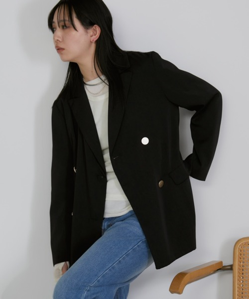 ☪️テーラーメイド☪️フーデッド　オクタジャケット⛄️ベージュ×ブラック⛳️ 美品✨ セール】ダブルテーラードジャケット（テーラードジャケット）｜Aunt