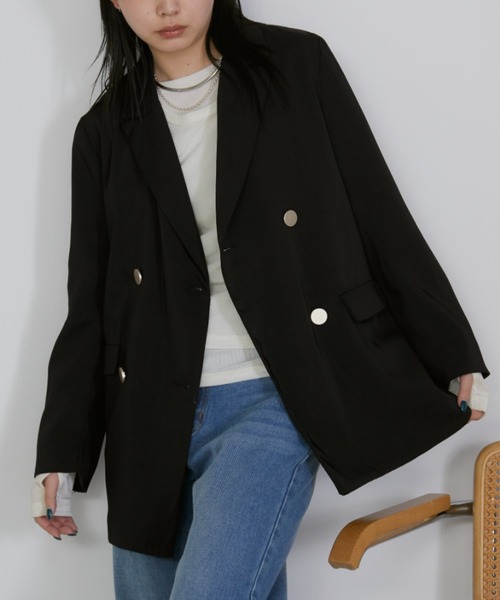 Aunt Marie's(アントマリーズ)の「ダブルテーラードジャケット(テーラードジャケット・レディース・ネイビー/ブラック/ブラウン/アイボリー/グレー・FREE)」の12枚目の写真