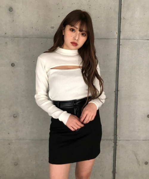 ENVYM(アンビー)の「OPEN FRONT KNIT PO(ニット/セーター・レディース・ホワイト/ブラック・FREE)」の2枚目の写真