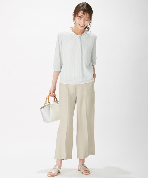 J.PRESS Ladies（J.プレス レディス）の「レイヤードボウタイ ストライプ カットソー（Tシャツ/カットソー・レディース・ベージュ系1/ピンク系1/スモーキーグリーン系1・SMALL）」の6枚目の写真