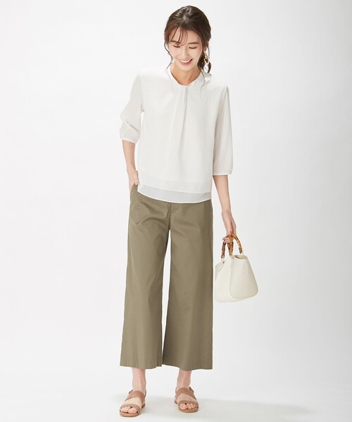 J.PRESS Ladies（J.プレス レディス）の「レイヤードボウタイ ストライプ カットソー（Tシャツ/カットソー・レディース・ベージュ系1/ピンク系1/スモーキーグリーン系1・SMALL）」の8枚目の写真