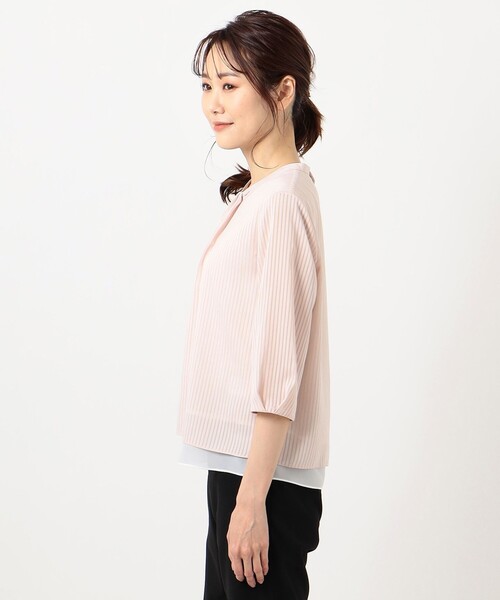 J.PRESS Ladies（J.プレス レディス）の「レイヤードボウタイ ストライプ カットソー（Tシャツ/カットソー・レディース・ベージュ系1/ピンク系1/スモーキーグリーン系1・SMALL）」の9枚目の写真