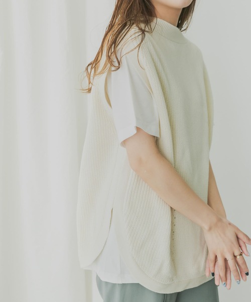 KBF+（ケービーエフプラス）の「KBF+　チュニックニットベスト（ベスト・レディース・ライトブルー/アイボリー/ライトカーキ・ONE）」の2枚目の写真
