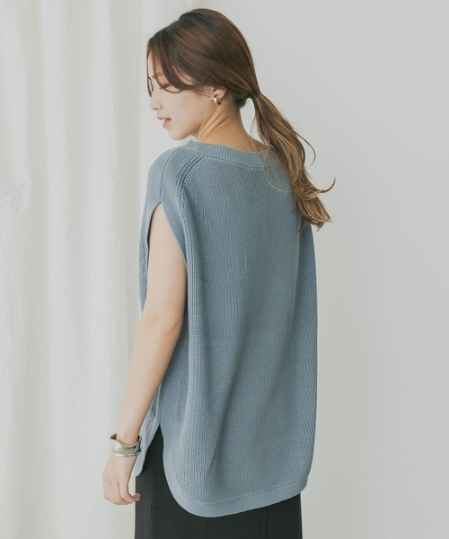 KBF+（ケービーエフプラス）の「KBF+　チュニックニットベスト（ベスト・レディース・ライトブルー/アイボリー/ライトカーキ・ONE）」の10枚目の写真