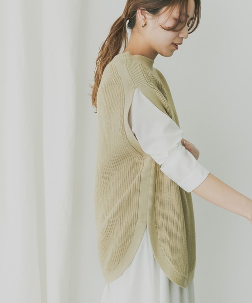 KBF+（ケービーエフプラス）の「KBF+　チュニックニットベスト（ベスト・レディース・ライトブルー/アイボリー/ライトカーキ・ONE）」の6枚目の写真