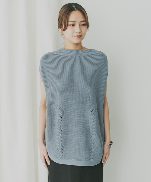 KBF+（ケービーエフプラス）の「KBF+　チュニックニットベスト（ベスト・レディース・ライトブルー/アイボリー/ライトカーキ・ONE）」の4枚目の写真