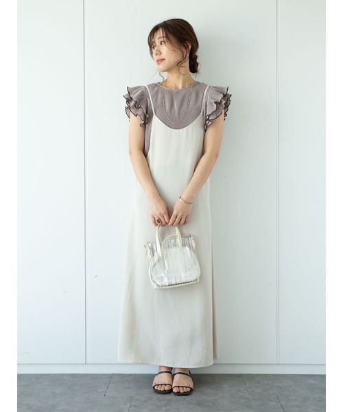 Green Parks(グリーンパークス)の「バックVネックキャミワンピース*(ワンピース・レディース・ブラック/ライトベージュ/パープル・FREE)」の14枚目の写真