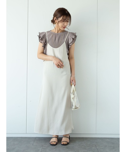 Green Parks(グリーンパークス)の「バックVネックキャミワンピース*(ワンピース・レディース・ブラック/ライトベージュ/パープル・FREE)」の17枚目の写真