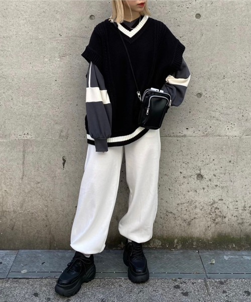 WEGO（ウィゴー）の「WEGO/刺繍イージーJOGパンツ（スウェットパンツ・レディース・ホワイト/ブラック/イエロー/アニマル・FREE）」の22枚目の写真