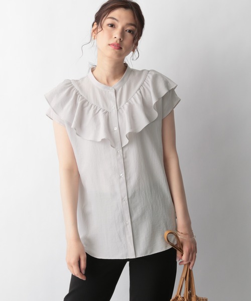 GLOBAL WORK（グローバルワーク）の「ケア楽フリルブラウス/943430（シャツ/ブラウス・レディース・ホワイト/ブラック/グレー系その他/ライトグリーン・MEDIUM/LARGE）」の12枚目の写真